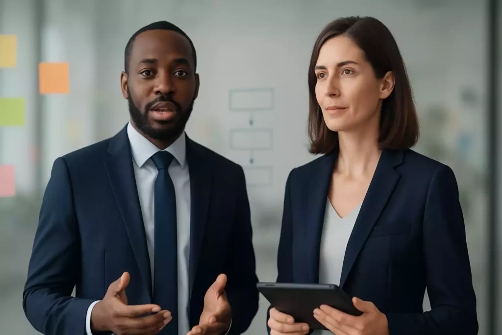 Eminenzia, cabinet de conseil en stratégie digitale & e-commerce - Expertises fonctionnelles en conseil Business, photo homme et femme