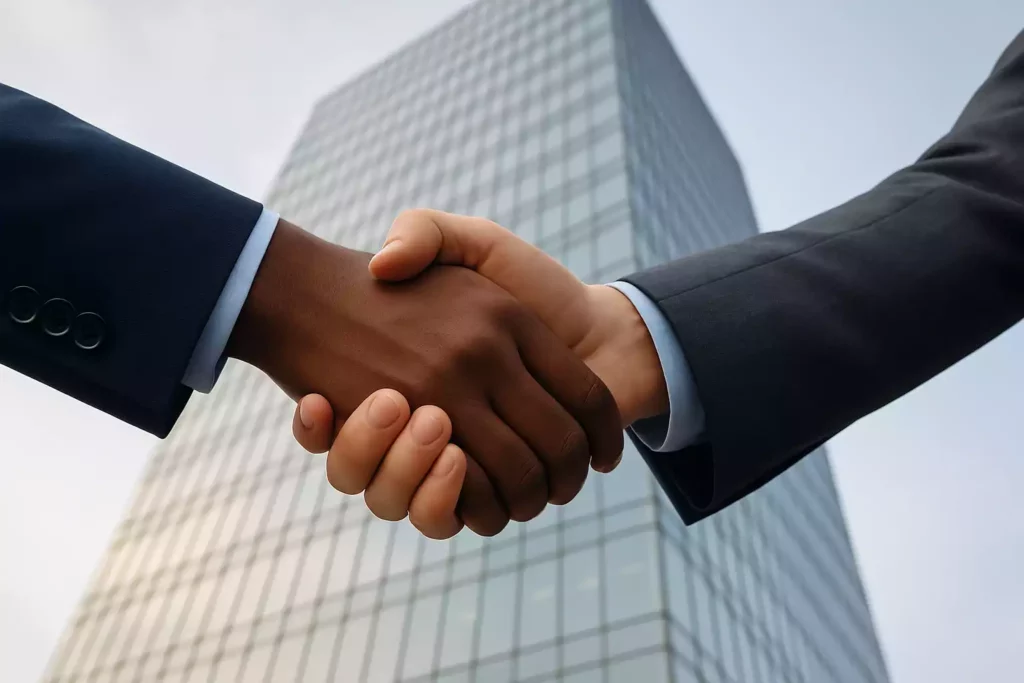 Eminenzia, cabinet de conseil en stratégie digitale & e-commerce - Expertises fonctionnelles en conseil M&A, photo serrage de mains